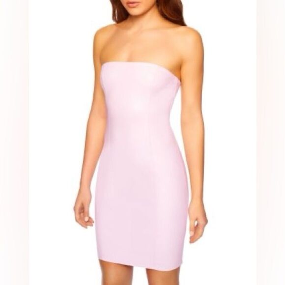 NEW Susana Monaco Faux Leather Strapless Dress in Opal Pale Pink Lilac Medium - Picture 1 of 7